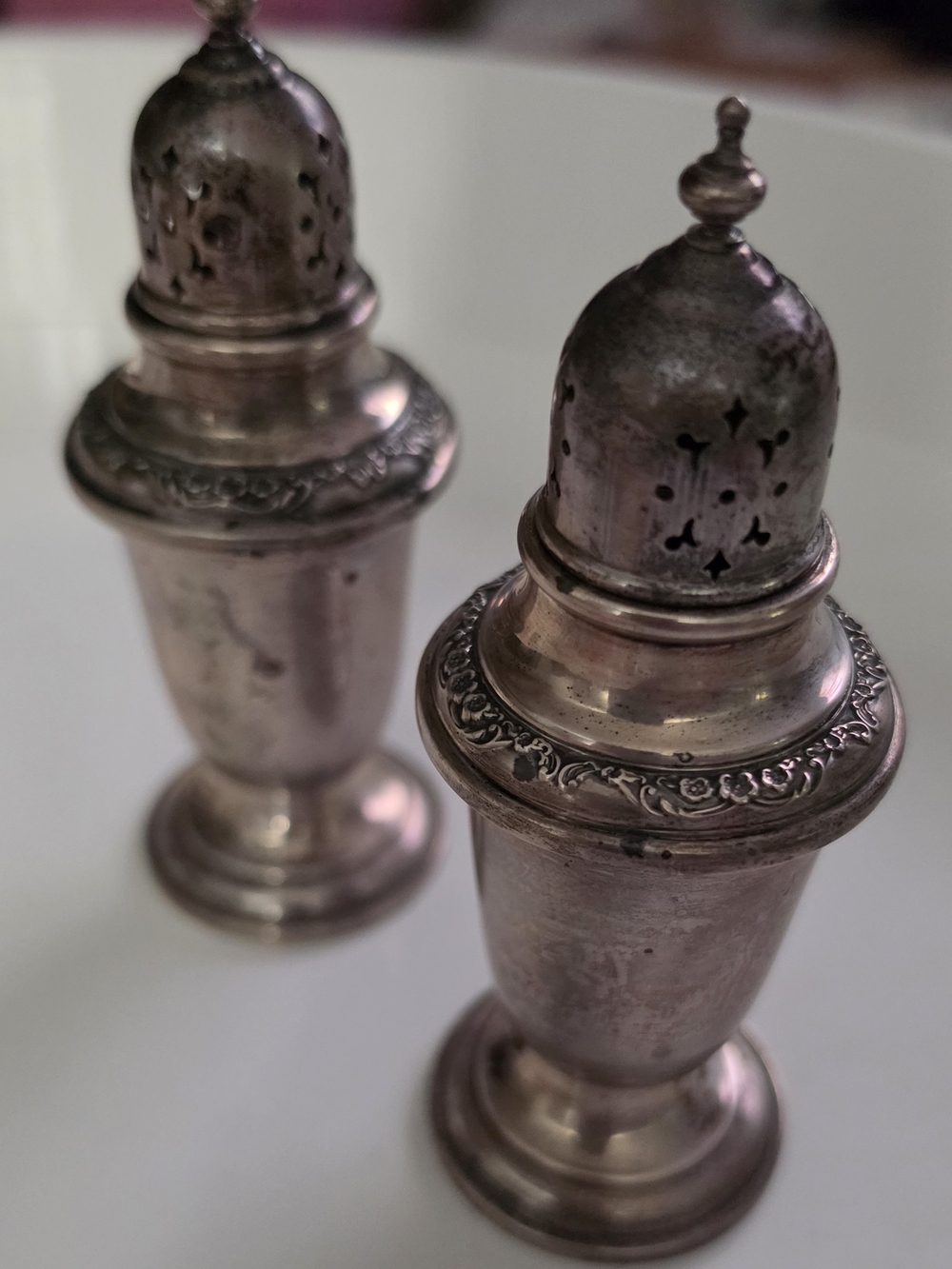 Antique-Style Silver Tone Decorative Salt and Pepper Shakers